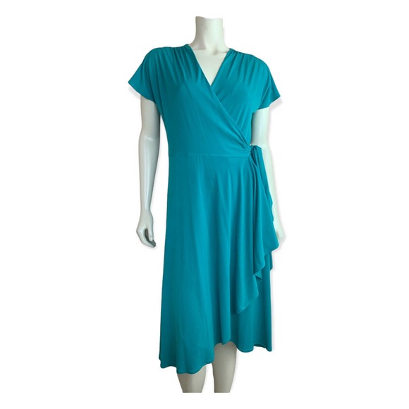 NEW Vicky Tiel Flutter Vneck Short Sleeve Wrap Dress - Picture 1 of 12